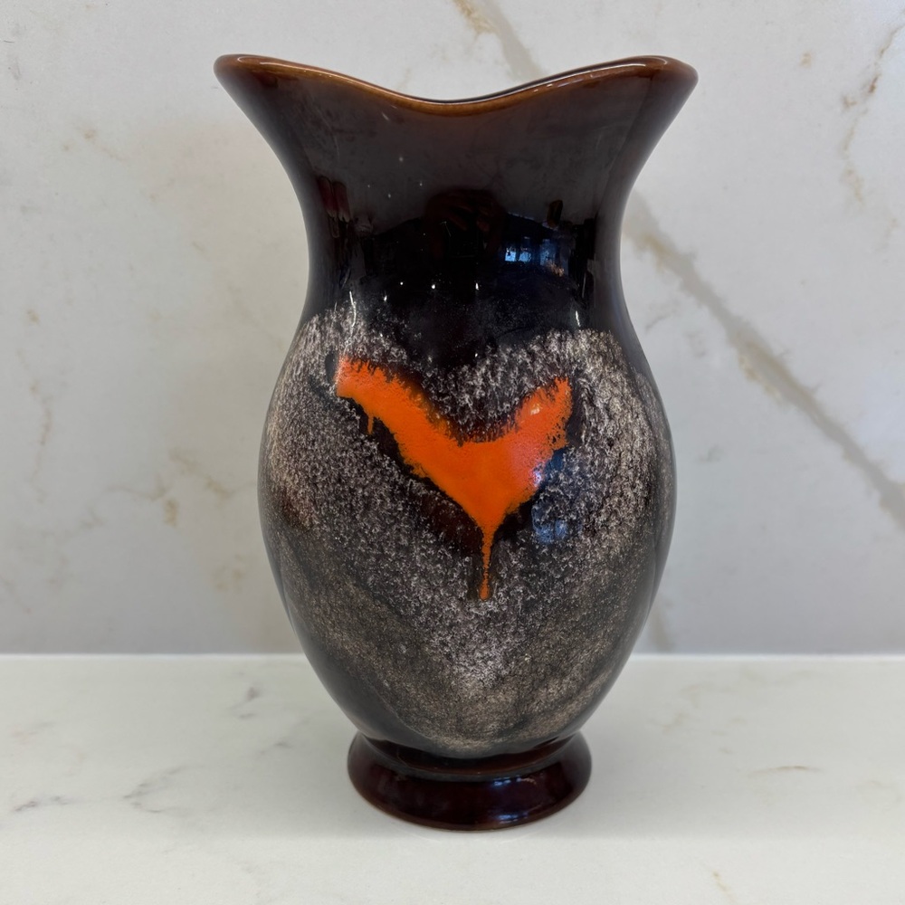 Vintage BC Ceramics Canadian Art Pottery Brown Orange Drip Glaze Ceramic Vase